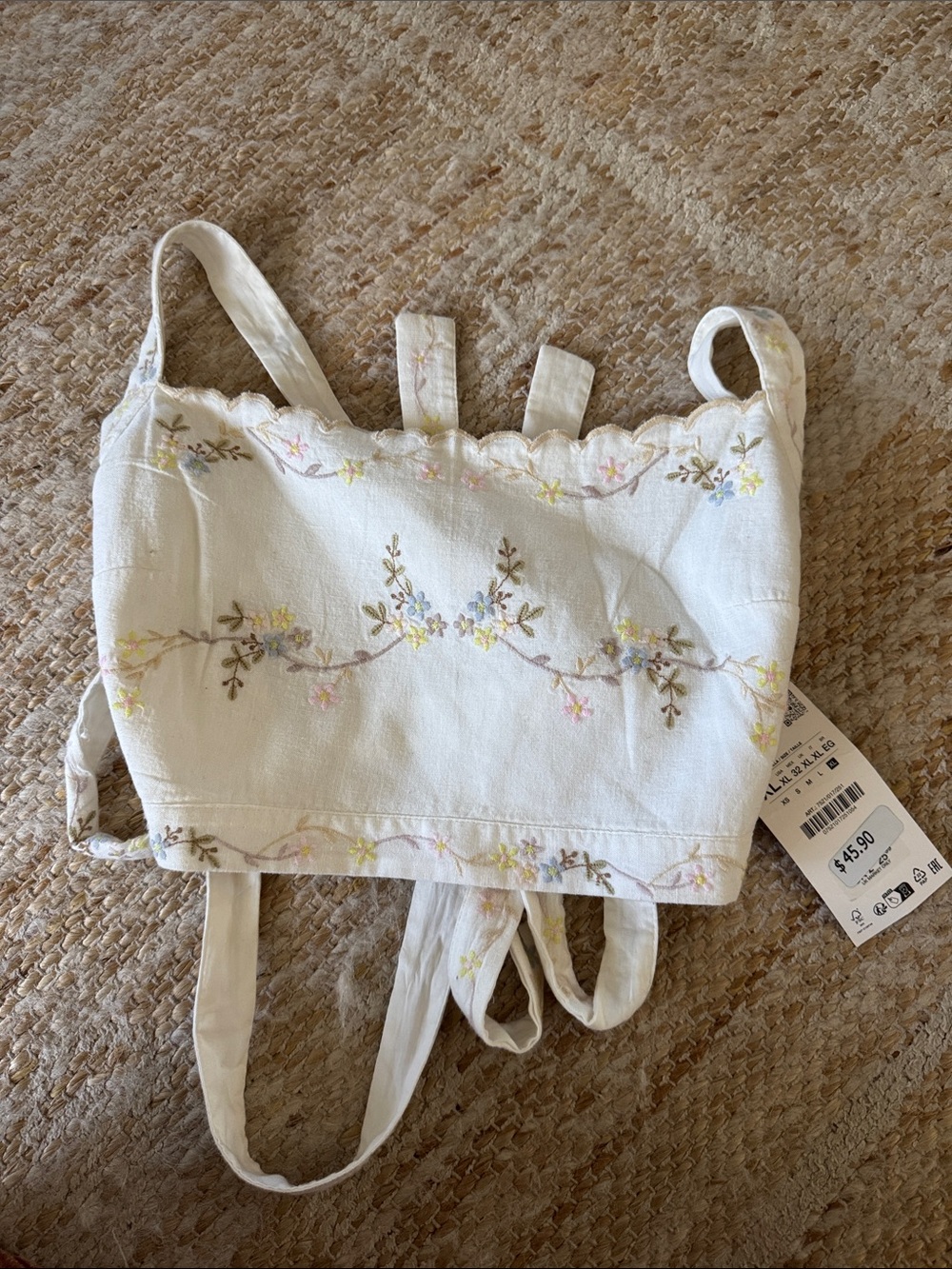 Zara Cream Floral-Embroidered Wrap Crop Top